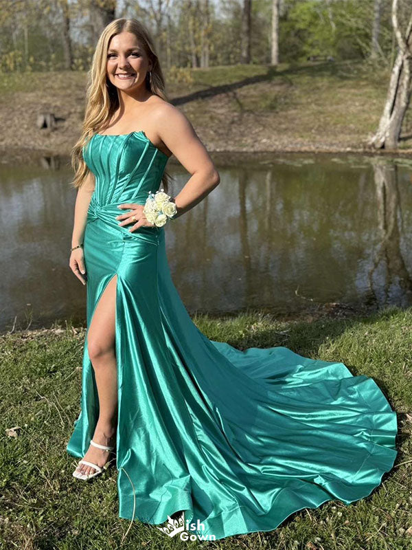 Elegant Green Sweetheart Mermaid Side Slit Long Prom Dress Ideas, Evening Party Dresses,WGP1738