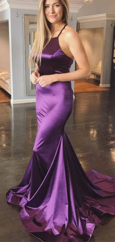 Sexy Purple Halter Strap Mermaid Party Prom Dresses,Evening Dress Online, WGP817