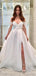 Elegant White Off Shoulder A-Line Side Slit Party Prom Dresses,Evening Dress Online, WGP820