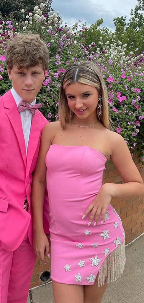 Sexy Pink Strapless Tight Unique Popular Cheap Short Homecoming Dresses, EPT313