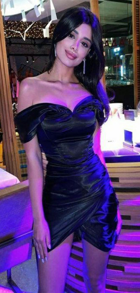 Sexy Black Strapless Off Shoulder Tight Popular Cheap Short Homecoming Dresses, EPT318
