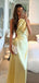 Elegant Yellow One Shoulder Mermaid Side Slit Party Prom Dresses,Evening Dress Online, WGP833