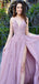 Elegant Purple Sweetheart A-Line Side Slit Lace Sleeveless Party Prom Dresses,Evening Dress Online, WGP856