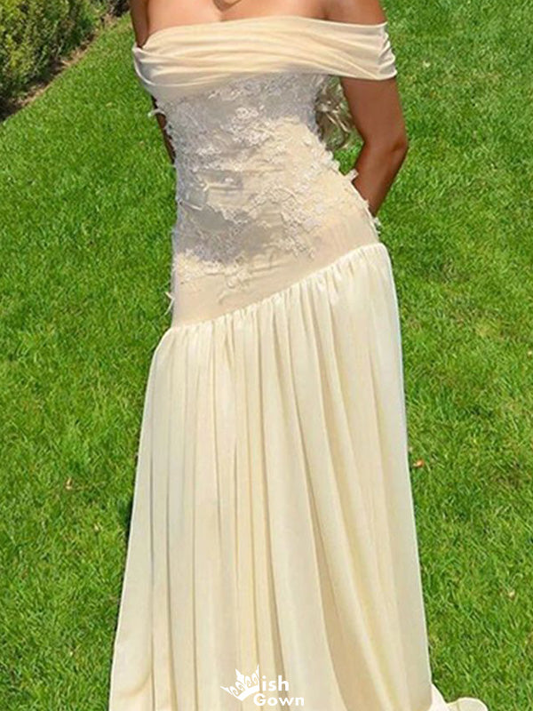 Elegant Off-shoulder tulle Sheath Long Prom Dress Ideas, Evening Party Dresses,WGP1202
