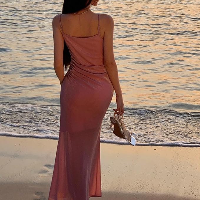 Shiny Pink Spaghetti Strap Mermaid Long Prom Dress Ideas, Evening Party Dresses,WGP1716