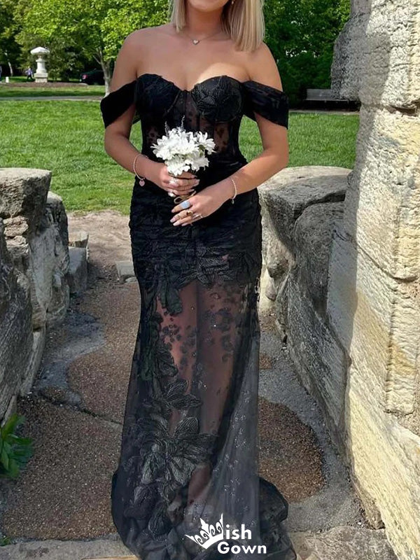 Sexy Sweetheart Off-shoulder Lace Mermaid Long Prom Dress Ideas, Evening Party Dresses,WGP1282