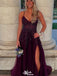 Sexy V-neck Spaghetti Strap Lace A-line Long Prom Dress Ideas, Evening Party Dresses,WGP1354