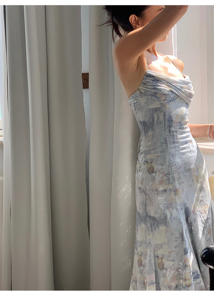 Elegant Blue Spaghetti Strap Mermaid Applique Long Prom Dress Ideas, Evening Party Dresses,WGP1704