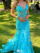 Sexy V-neck Spaghetti Strap Lace Mermaid Long Prom Dress Ideas, Evening Party Dresses,WGP1388