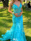 Sexy V-neck Spaghetti Strap Lace Mermaid Long Prom Dress Ideas, Evening Party Dresses,WGP1388
