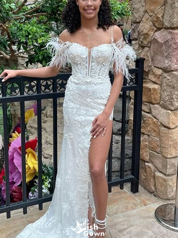 Gorgeous Off-shoulder Spaghetti Strap Mermaid Long Prom Dress Ideas, Evening Party Dresses,WGP1428