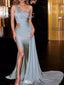 Elegant Blue One-Shoulder Mermaid Side Slit Long Prom Dress Ideas, Evening Party Dresses,WGP1610