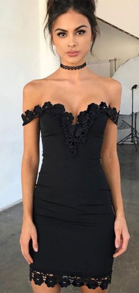 Sexy Black Off-Shoulder  Tight Lace Sleeveless Popular Cheap Short Homecoming Dresses, Birthday Party EPT212