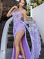 Elegant Purple Applique Spaghetti Strap Mermaid Side Slit Long Prom Dress Ideas, Evening Party Dresses,WGP1601