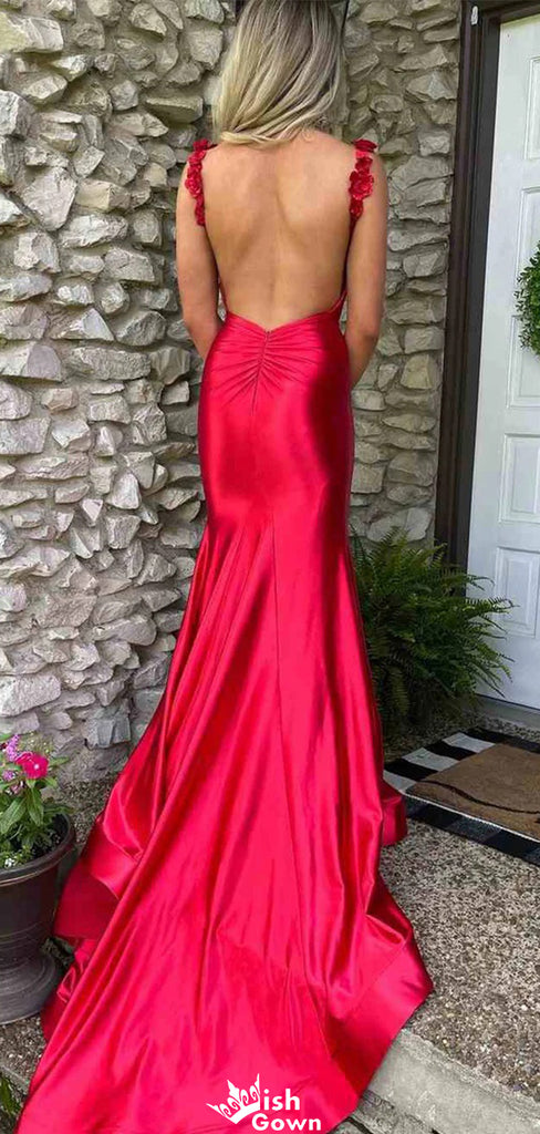 Gorgeous V-neck Spaghetti Strap Backless Mermaid Long Prom Dress Ideas, Evening Party Dresses,WGP1146