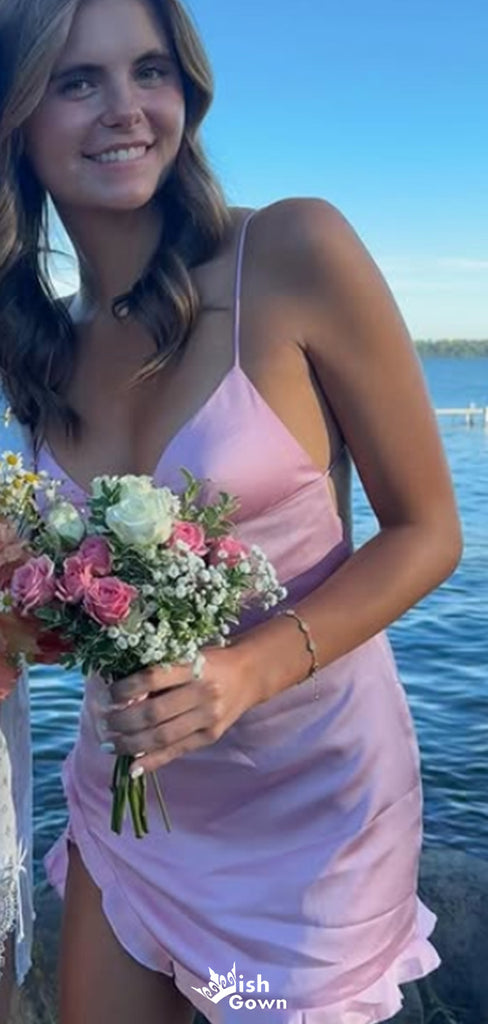 Elegant Spaghetti Strap V-neck Sheath Short Mini Homecoming Dress,EPT411