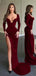 Sexy Red Long Sleeve Mermaid Side Slit Long Prom Dress Ideas, Evening Party Dresses, WGP1574