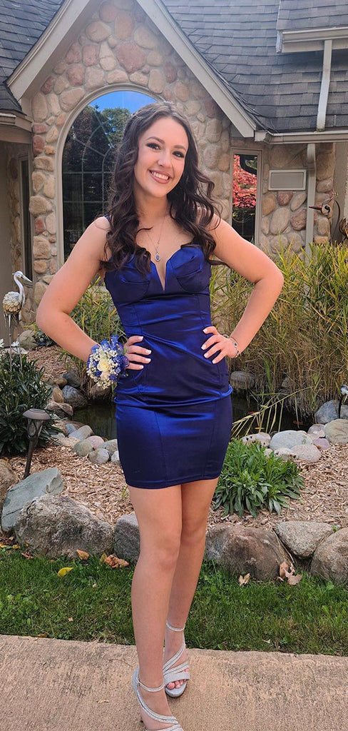 Sexy Blue Spaghetti Strap Mermaid Long Sleeve Popular Cheap Short Homecoming Dresses, EPT248