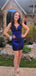 Sexy Blue Spaghetti Strap Mermaid Long Sleeve Popular Cheap Short Homecoming Dresses, EPT248