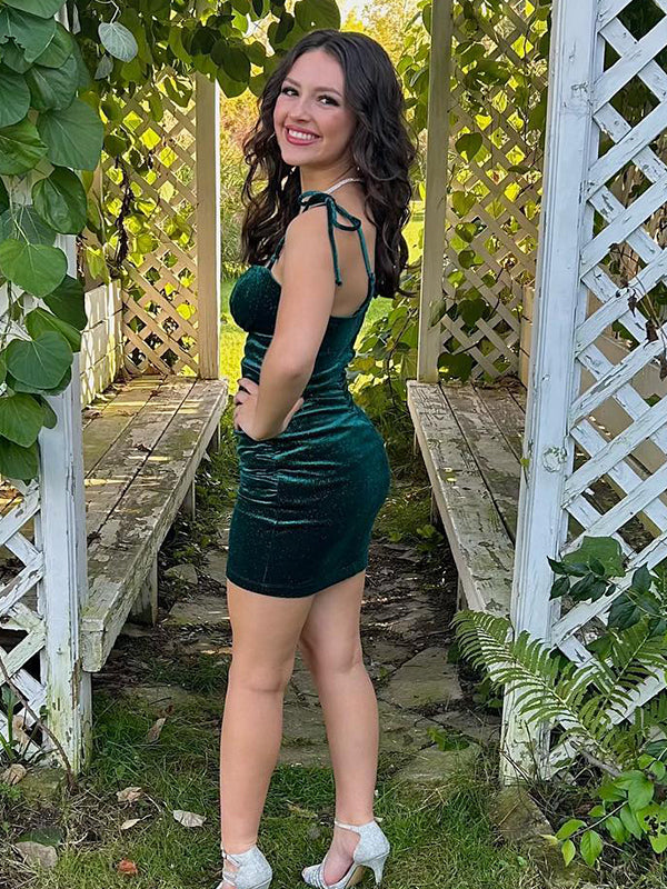 Sexy Green Spaghetti Strap Mermaid Long Sleeve Popular Cheap Short Homecoming Dresses, EPT249