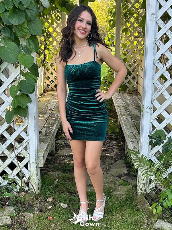 Sexy Green Spaghetti Strap Mermaid Long Sleeve Popular Cheap Short Homecoming Dresses, EPT249