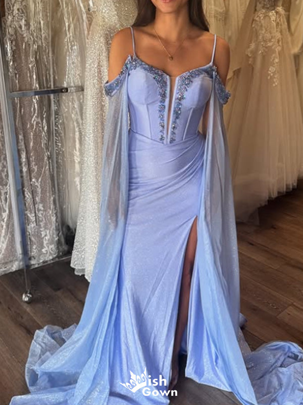 Gorgeous Spaghetti Strap Off-shoulder Mermaid Long Prom Dress Ideas, Evening Party Dresses,WGP1598