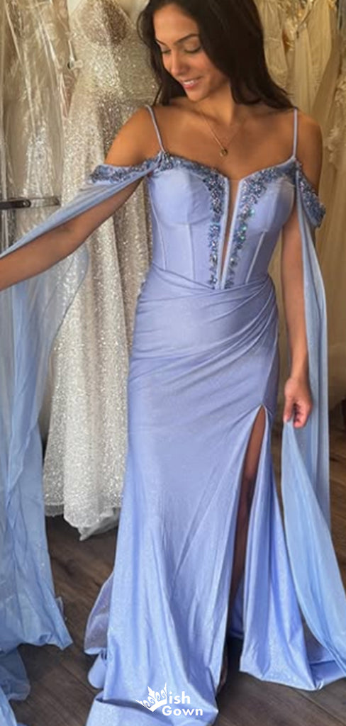 Gorgeous Spaghetti Strap Off-shoulder Mermaid Long Prom Dress Ideas, Evening Party Dresses,WGP1598