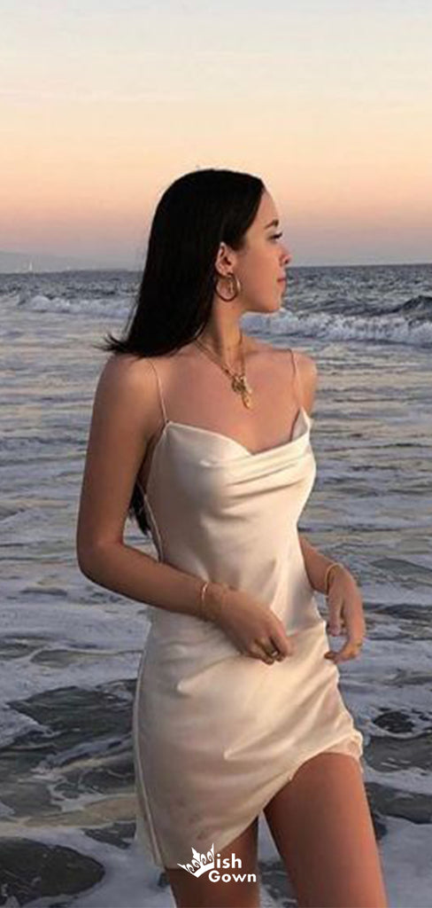 Sexy White Spaghetti Strap Tight Mermaid Popular Cheap Short Homecoming Dresses, EPT253