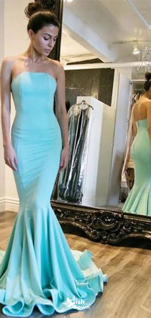 Elegant Baby Blue Strapless Mermaid  Long Sleeveless Long Party Prom Dresses,Evening Dress Online, WGP717