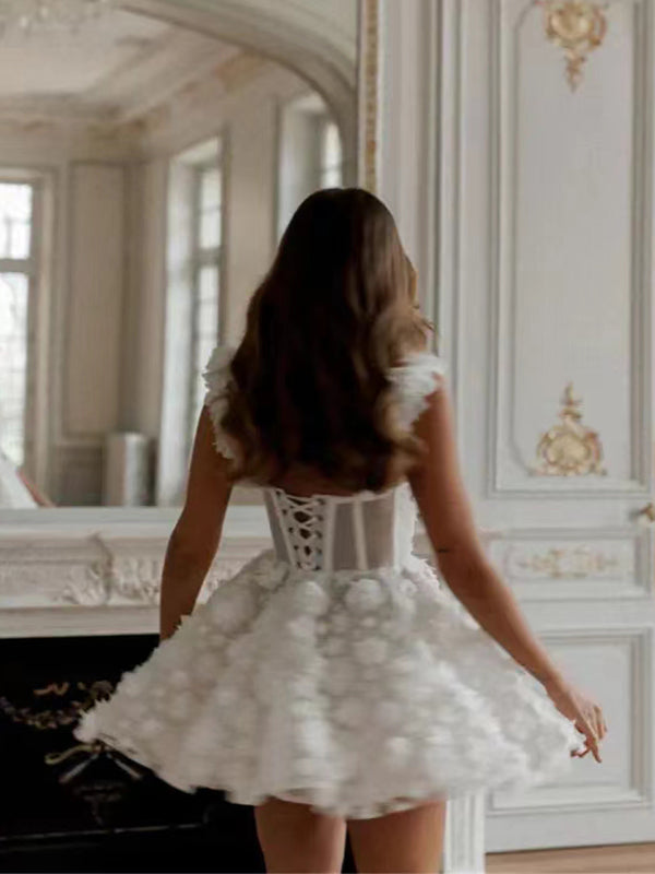 Elegant White Lace Sweetheart Ball Gown Popular Cheap Short Homecoming Dresses, EPT259