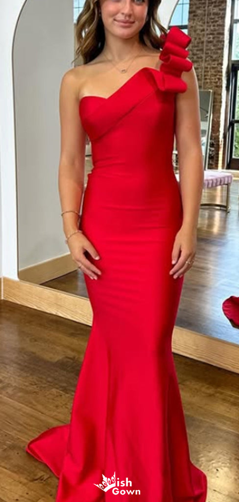 Elegant One-shoulder Mermaid Long Prom Dress Ideas, Evening Party Dresses,WGP1625