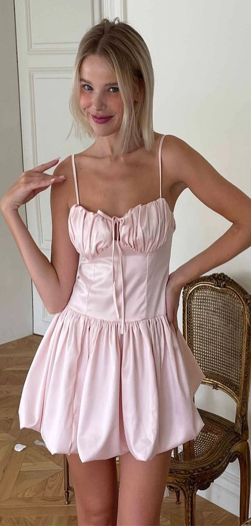 Cute Pink Spaghetti Strap Ball Gown Popular Cheap Short Homecoming Dresses, EPT263