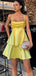Elegant Yellow Spaghetti Strap Ball Gown Popular Cheap Short Homecoming Dresses, EPT265