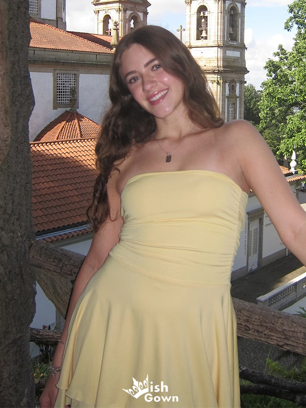 Elegant Yellow Strapless Tight Popular Cheap Short Homecoming Dresses, EPT267