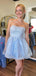 Sexy Blue Spaghetti Strap Lace Ball Gown Popular Cheap Short Homecoming Dresses, EPT275