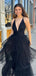 Elegant Black Spaghetti Strap V-Neck Long Sleeveless Long Party Prom Dresses,Evening Dress Online, WGP790