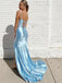 Sexy Baby Blue Spaghettti Strap Mermaid Side Slit Long Sleeveless Long Party Prom Dresses,Evening Dress Online, WGP792