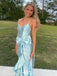 Sexy Baby Blue Spaghettti Strap Mermaid Side Slit Long Sleeveless Long Party Prom Dresses,Evening Dress Online, WGP792