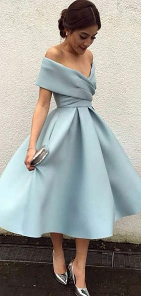 Elegant Baby Blue Off Shoulder Ball Gown Popular Cheap Short Homecoming Dresses, EPT297