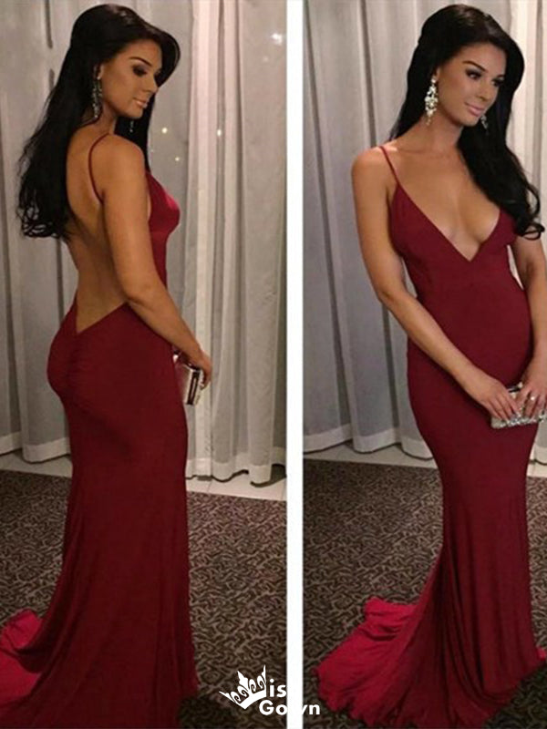 Sexy Red V-Neck Spaghetti Strap Mermaid Long Sleeveless Long Party Prom Dresses,Evening Dress Online, WGP801