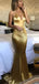 Sexy Golden Spaghetti Strap Mermaid Long Sleeveless Long Party Prom Dresses,Evening Dress Online, WGP799