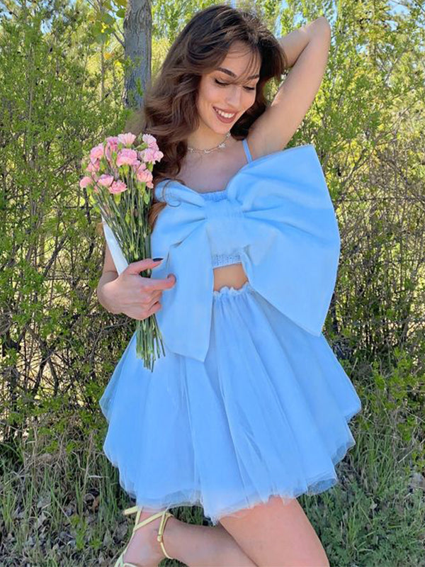Cute Baby Blue Spaghetti Strap Ball Gown Popular Cheap Short Homecoming Dresses, EPT300