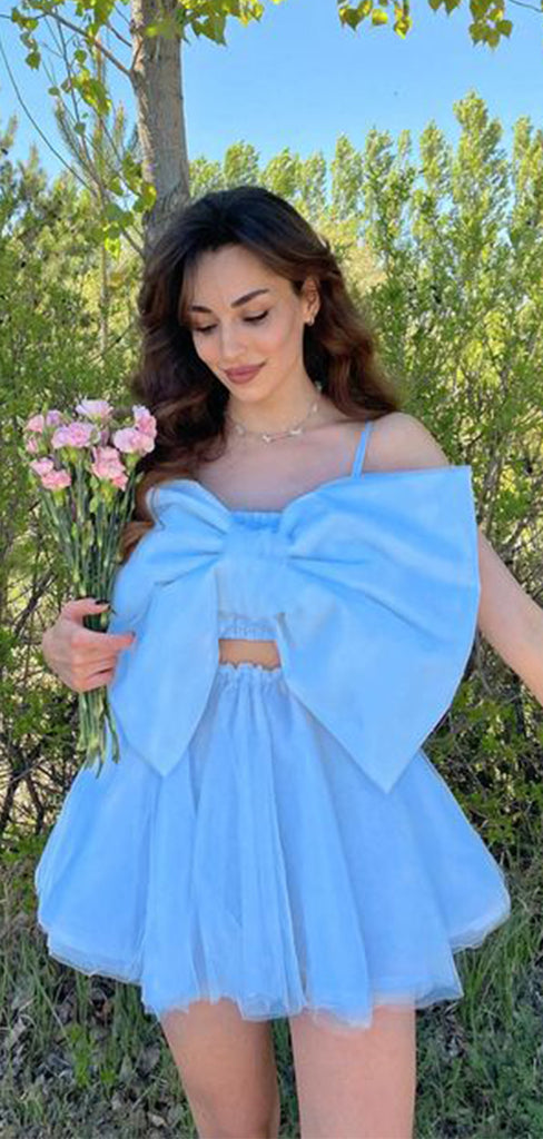 Cute Baby Blue Spaghetti Strap Ball Gown Popular Cheap Short Homecoming Dresses, EPT300