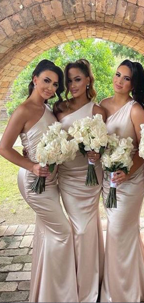 Sexy Mermaid One Shoulder Popular Cheap Maxi Long Wedding Guest Bridesmaid Dresses,WGM237