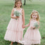 Cute Square Neck Pink Tulle Long Cheap Flower Girl Dresses with Handmade Flower, Wedding Flower Girl Dresses, FGD020