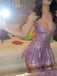 Sexy Pink Spaghetti Strap A-Line Sequin Short Homecoming Dresses For Party, EPT670