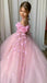Cute Pink Off-Shoulder Floral Long A-Line Flower Girl Dress , FG026