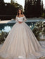 Elegant White Off-Shoulder Lace A-Line Long Weddingc Dresses With Sweep Trailing ,WDH167