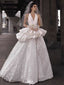 Elegant White V-Neck A-Line Long Weddingc Dresses With Sweep Trailing ,WDH170