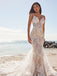 Sexy White Spaghetti Strap Lace Mermaid Long Wedding Dresses With Sweep Trailing,WDH164